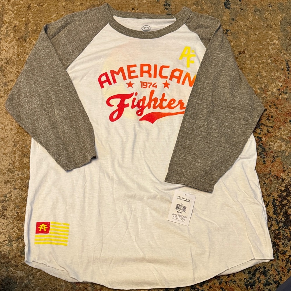 American Fighter Gray and White Long Sleeve Tee with Red Accents